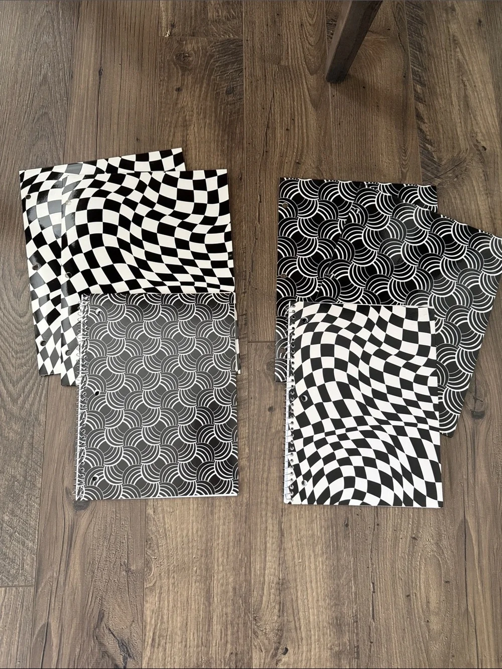 Black Optical Pattern Spiral & Checker Notebooks - Set of 4
